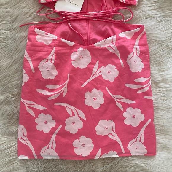 Sabo Skirt Pink White Floral Paraiso Cut Out Off The Shoulder Wendell Dress - Picture 4 of 12